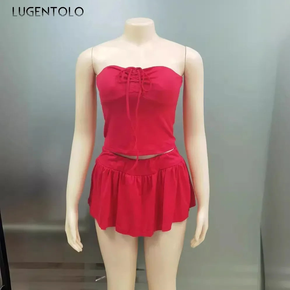 Women Fashion 2-piece Set Shirred Tether