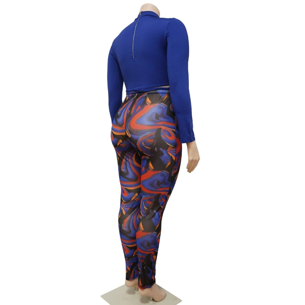 Splicing Collision Sexy Women's Large Size 2 Piece