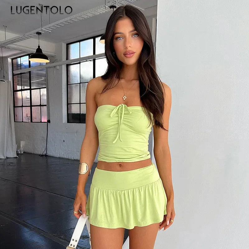 Women Fashion 2-piece Set Shirred Tether