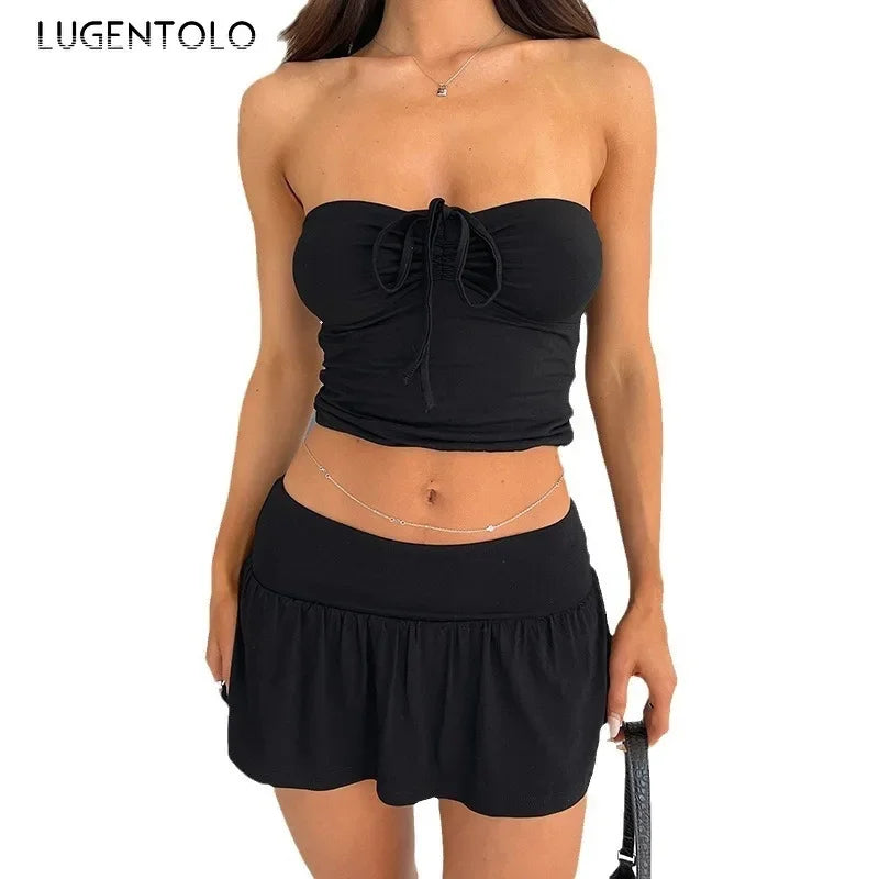 Women Fashion 2-piece Set Shirred Tether