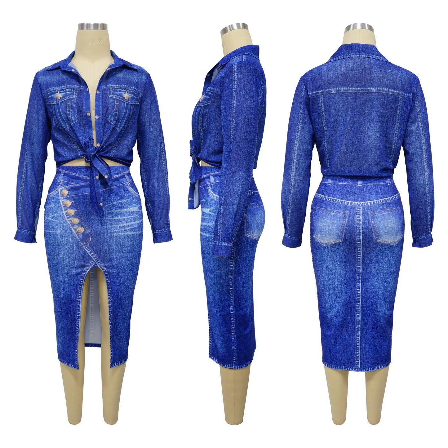 2 Pieces Set Sexy Autumn Fashion Shirt and Skirts set