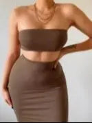 Solid Women's 2 Piece Tube Crop Top Summer Set