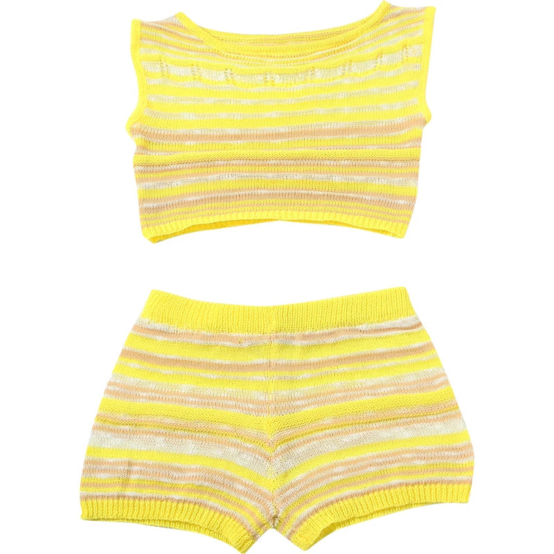 Summer Crochet Women 2 Piece Set Thin Sexy Beach Vacation Tank Tops Shorts Set Outfits