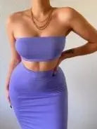 Solid Women's 2 Piece Tube Crop Top Summer Set