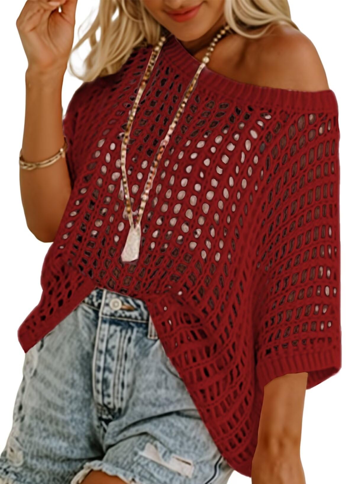 Dokotoo Women's Scoop Knit Tops Pullover Shirts Beach Coverup