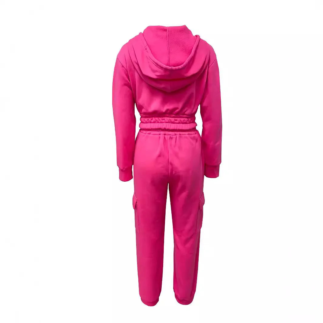 Hooded Warmup Long Sleeved Two- Piece Pants Suit