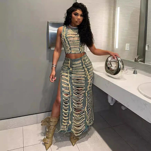 Women's 2 Piece Denim Jacket Set for Summer
