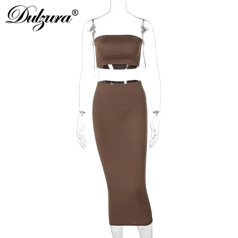 Solid Women's 2 Piece Tube Crop Top Summer Set
