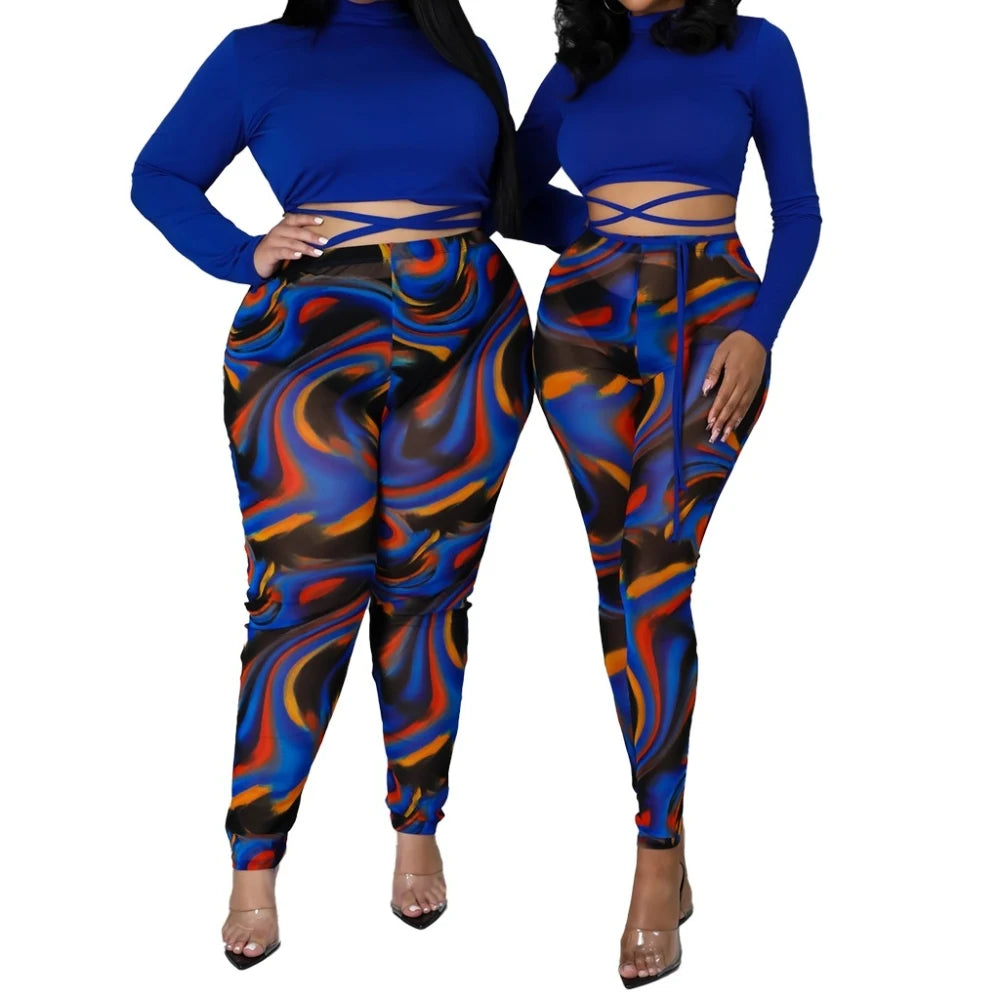 Splicing Collision Sexy Women's Large Size 2 Piece
