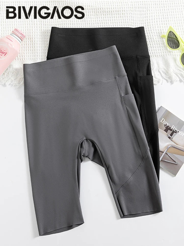Pocket Biker Shorts Leggings Women High Waist Yoga Shorts