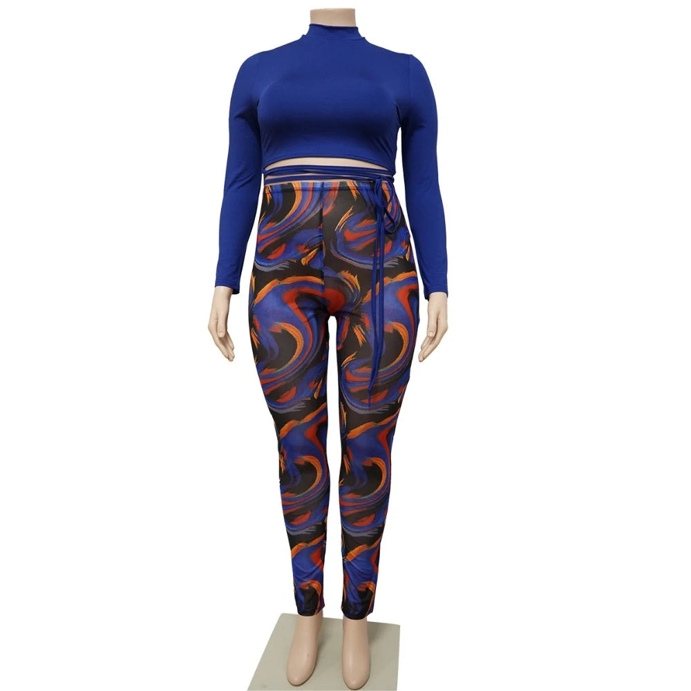 Splicing Collision Sexy Women's Large Size 2 Piece
