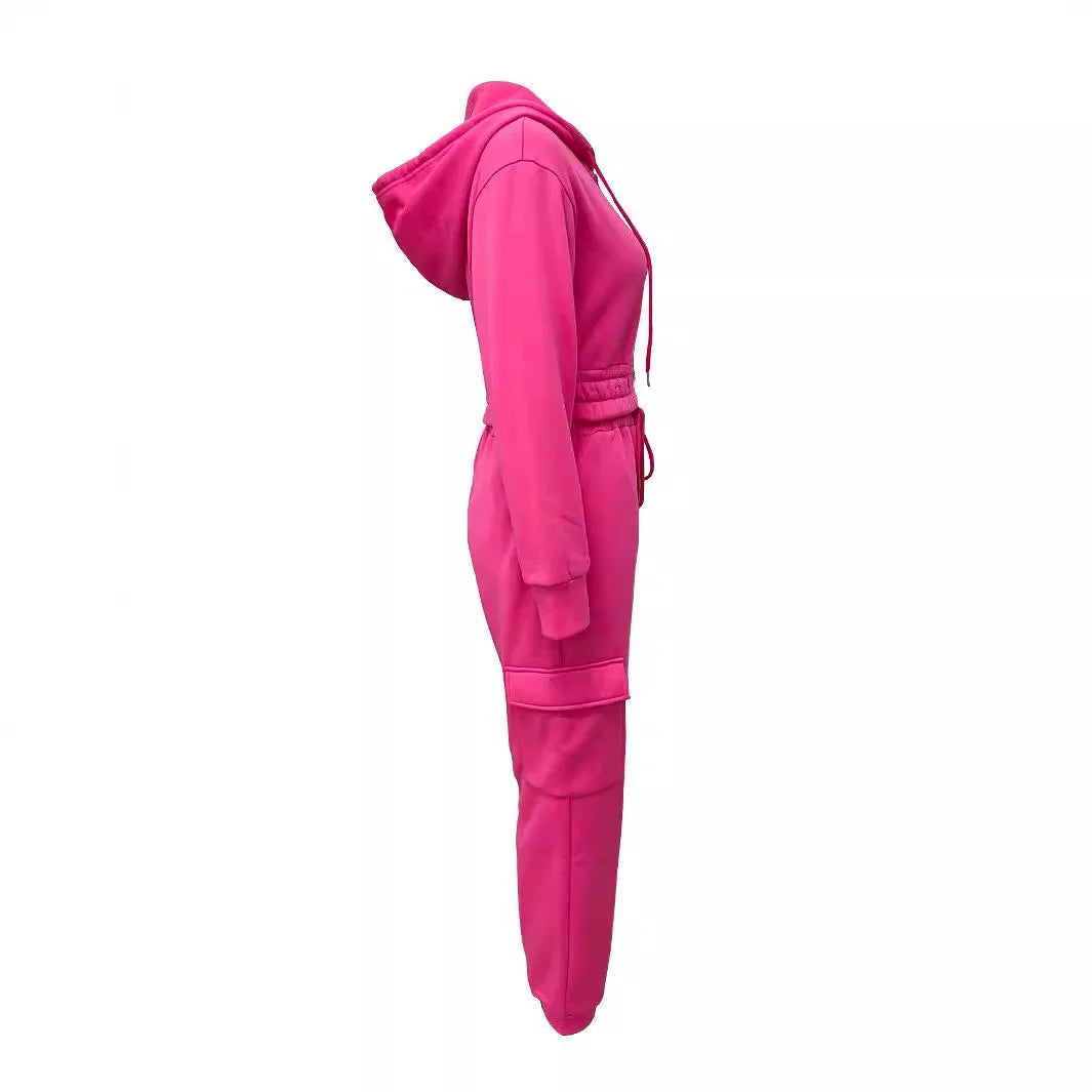 Hooded Warmup Long Sleeved Two- Piece Pants Suit