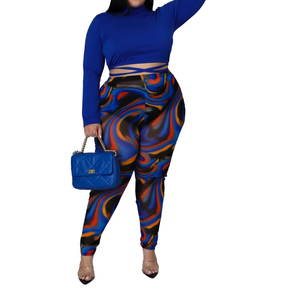 Splicing Collision Sexy Women's Large Size 2 Piece