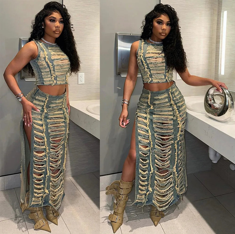 Women's 2 Piece Denim Jacket Set for Summer