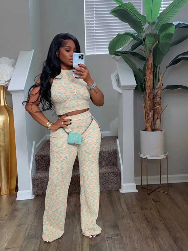 2 Piece Sets Women's Elegant Stretchy Knitted Summer