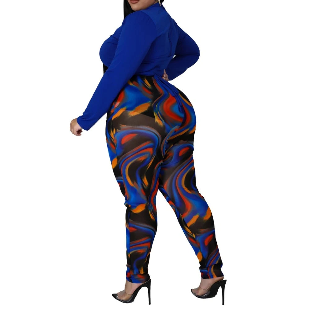 Splicing Collision Sexy Women's Large Size 2 Piece
