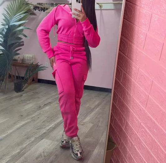 Hooded Warmup Long Sleeved Two- Piece Pants Suit