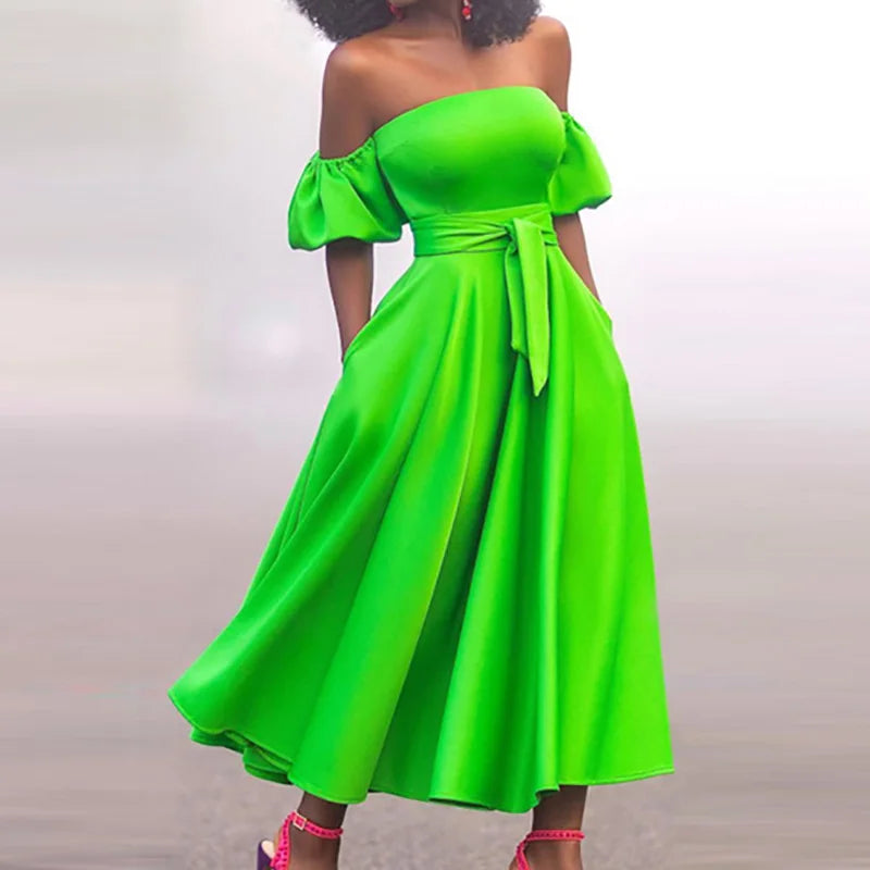 Elegant Summer Women Off Shoulder Dress