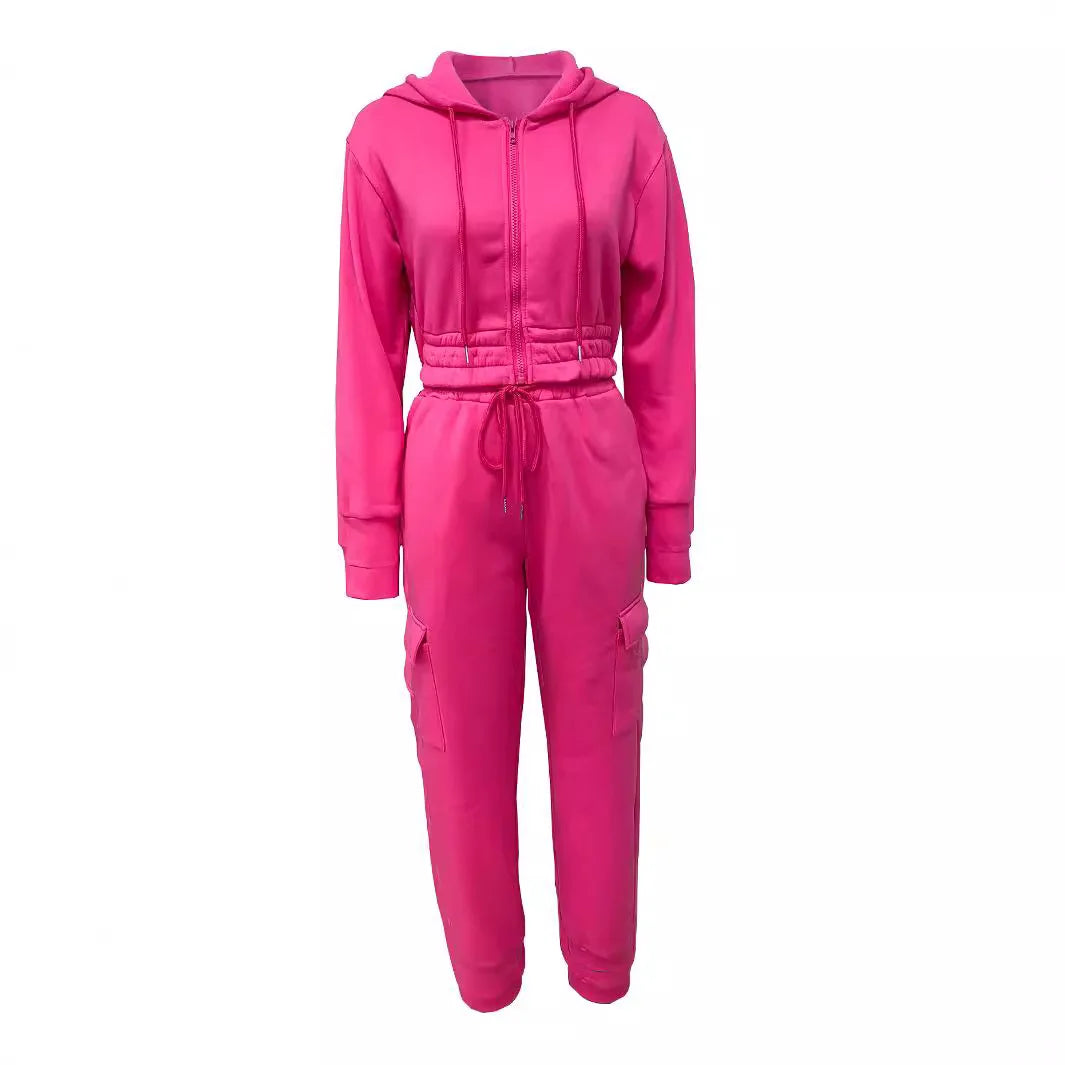 Hooded Warmup Long Sleeved Two- Piece Pants Suit