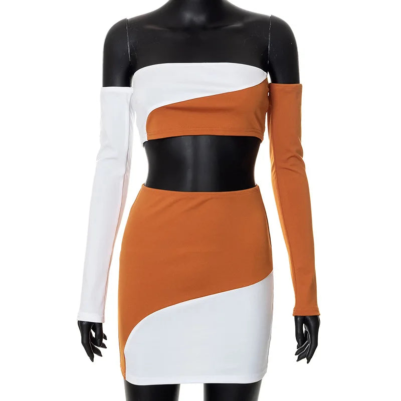 New Women 2 Pieces Wrap Chest Long Sleeve Summer Dress Sets