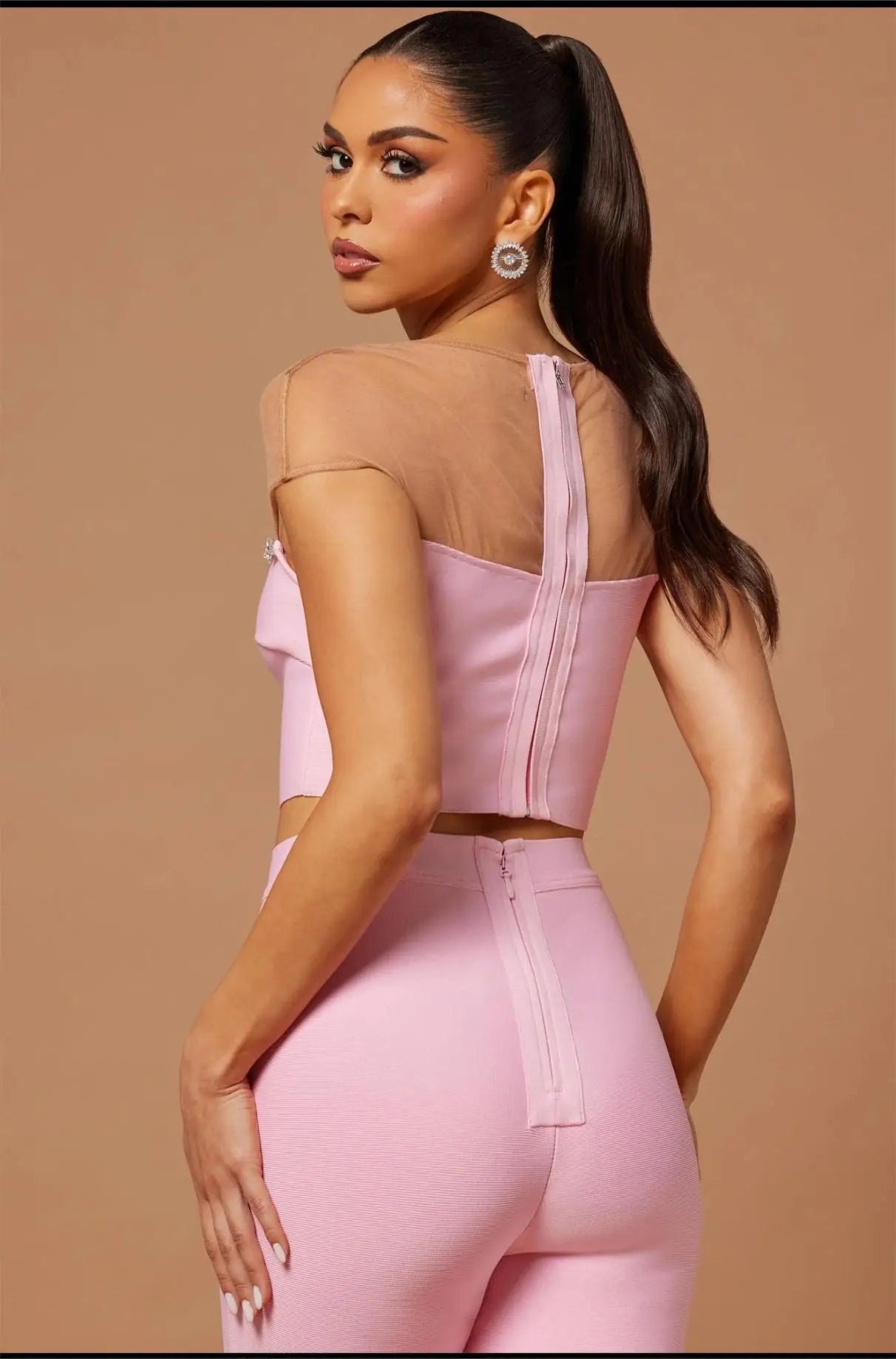 2023 New Fashion Pink Color Women Party Set