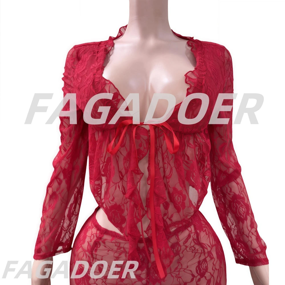 Long Sleeve Lace Up Crop Top + Bodycon Pants Suits Female Streetwear New