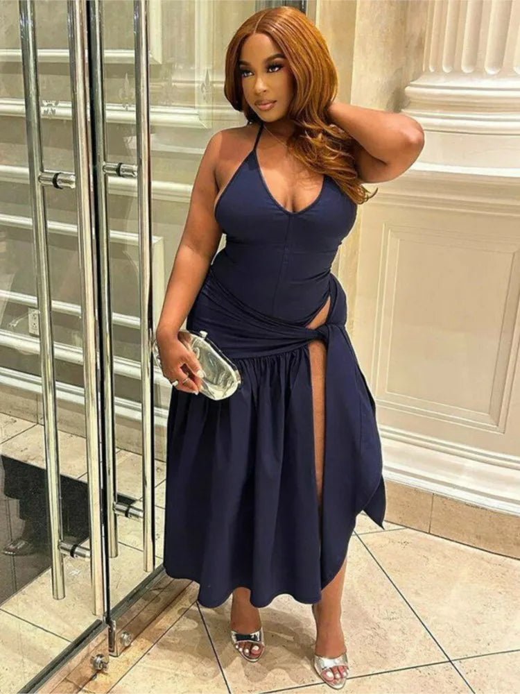 2 Piece Set Female V-Neck Jumpsuit Outfits Sexy skirt Sets Lace-Up Pleated High Waist For Women White Bandage 2024 two piece