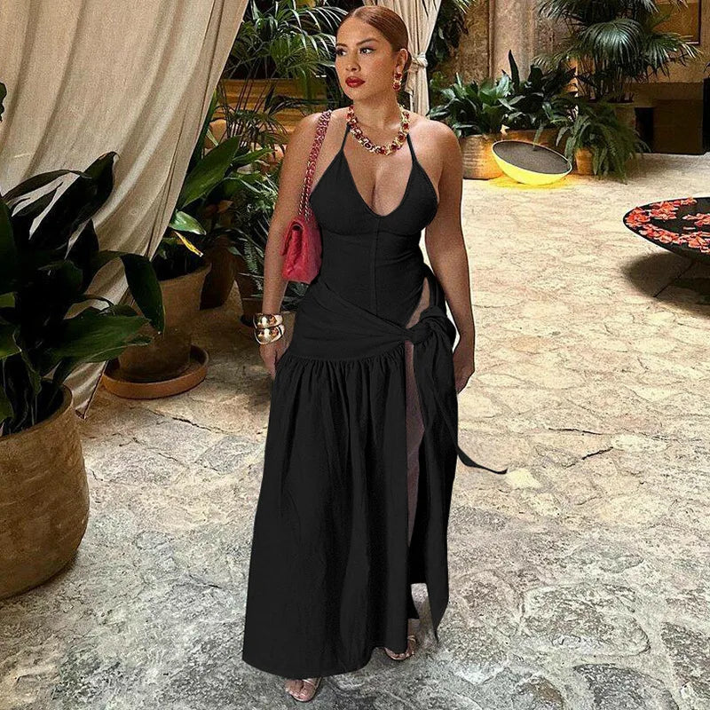 2 Piece Set Female V-Neck Jumpsuit Outfits Sexy skirt Sets Lace-Up Pleated High Waist For Women White Bandage 2024 two piece