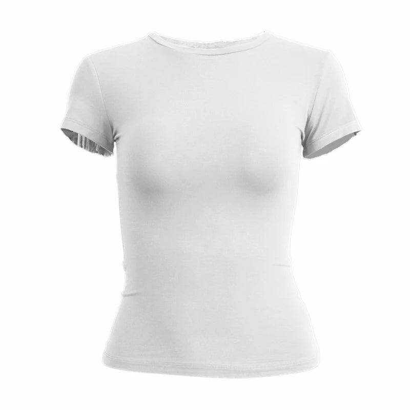 New Women Clothing Short Sleeve T-shirt Slim Fit Tops Y2K Female O-Neck Knitted Sheath Tee Shirt Street Wear Sex Sporty