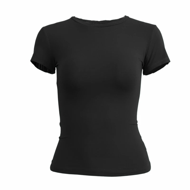 New Women Clothing Short Sleeve T-shirt Slim Fit Tops Y2K Female O-Neck Knitted Sheath Tee Shirt Street Wear Sex Sporty