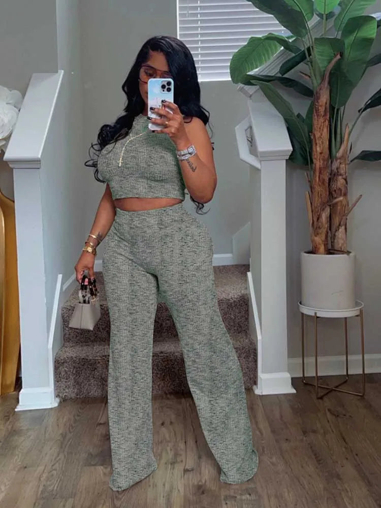 2 Piece Sets Women's Elegant Stretchy Knitted Summer